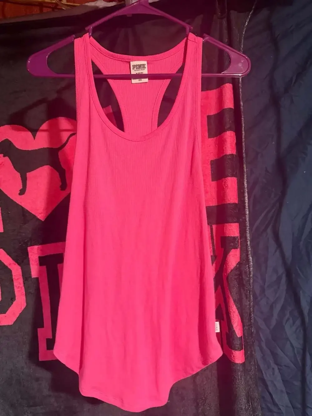 PINK Victoria's Secret | Tops | Pink Victorias Secret Ribbed Racerback Tank Top  Hot Pink Size M | Poshmark